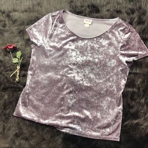 Lavender crushed velvet top short sleeve purple